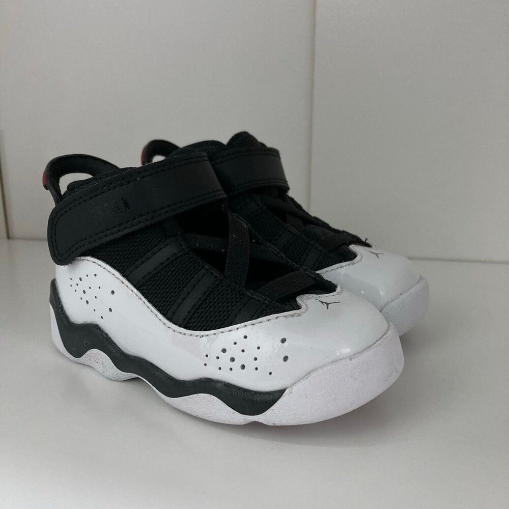 6c 6C TODDLERS AIR JORDAN RETRO 6 RINGS 'BLACK WHITE UNIVERSITY RED (TD)'